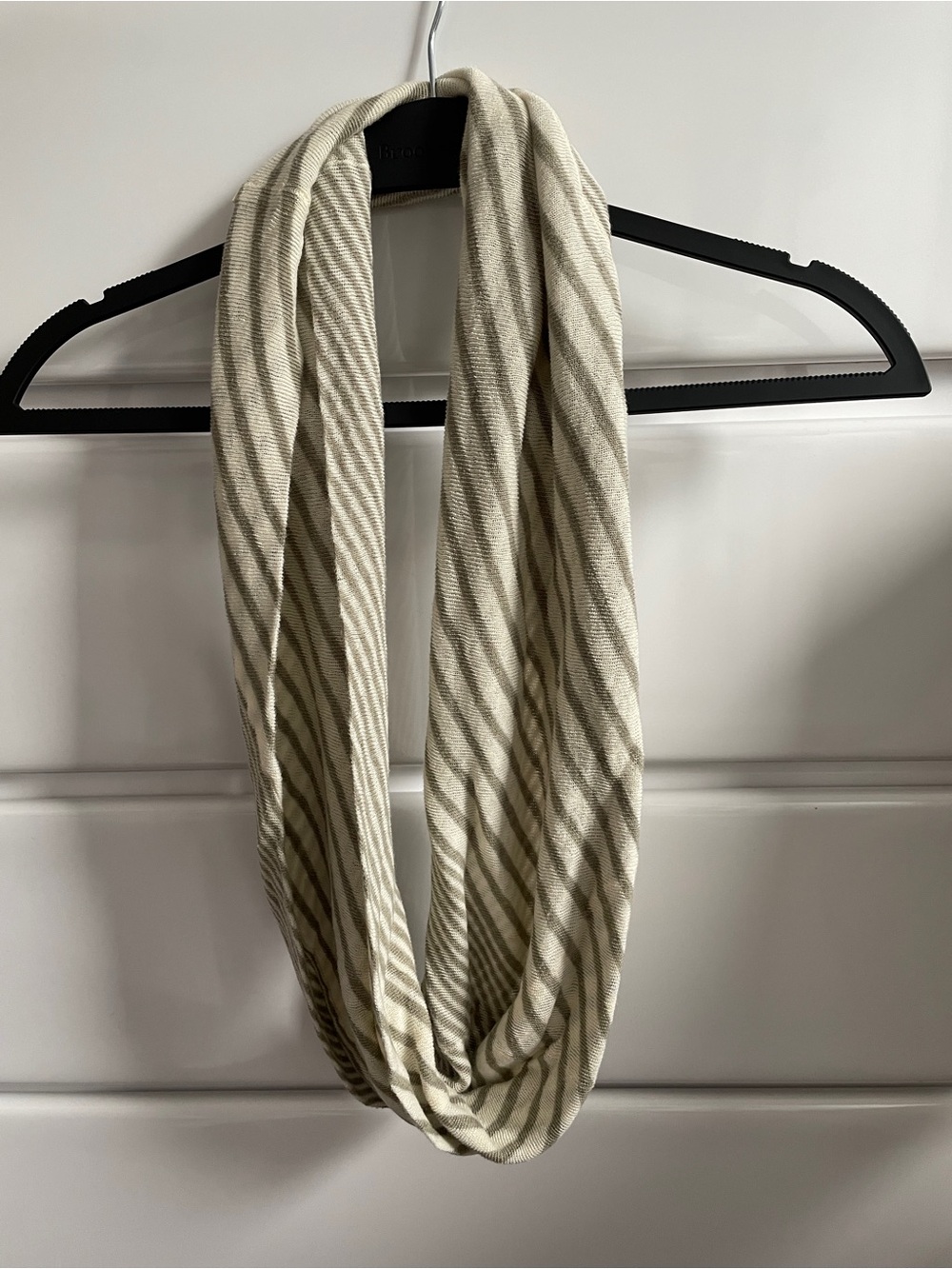 Eileen Fisher striped infinity scarf. cream/sand color. No fabric tag.